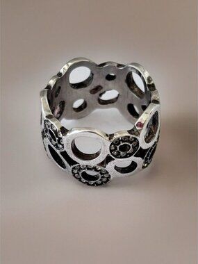 Brighton Silver Tone Clear Crystal Circle Bubble Band Ring Size 9